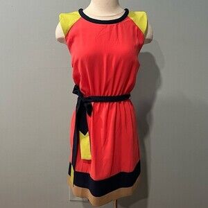 C. Luce Coral Navy & Lime Colorblock Dress Size Medium
